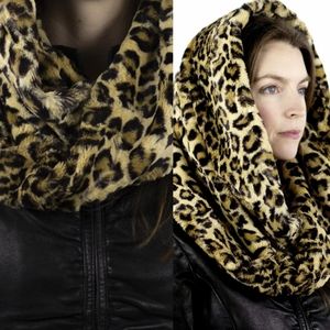 Large Fur Leopard Infinity Loop Scarf / Hood